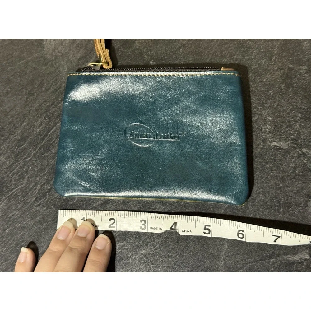 Ameri Leather Wristlet Teal Green Zip Closure Coin Purse Pouch Travel Wallet 6x4